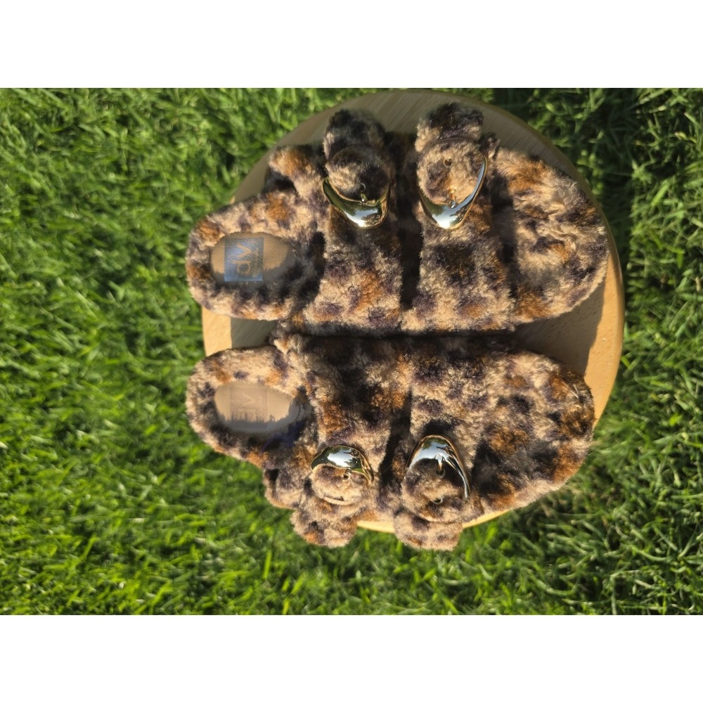 Dolce Vita Women's Leopard Print Faux Fur Double Buckle Slide Slippers - Picture 4 of 9